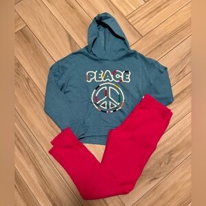 Girls Gymboree Teal Blue Pullover Hoodie and leggings Set